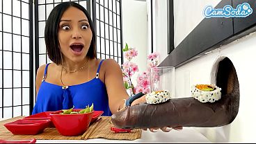 Sushi Glory Hole: Busty MILFs Share a BBC While Petite Asian Watches